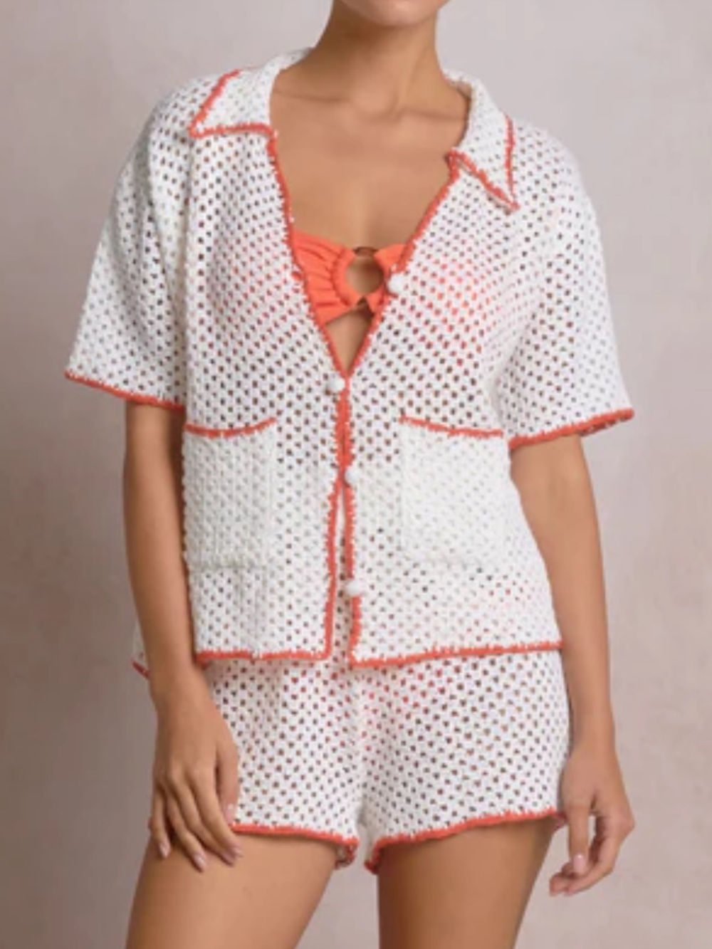 Elan Resortwear Serra Crochet Button Down Top